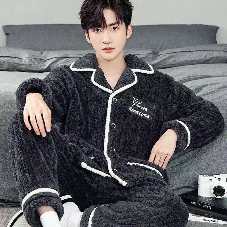 春款男士法兰绒睡衣套装