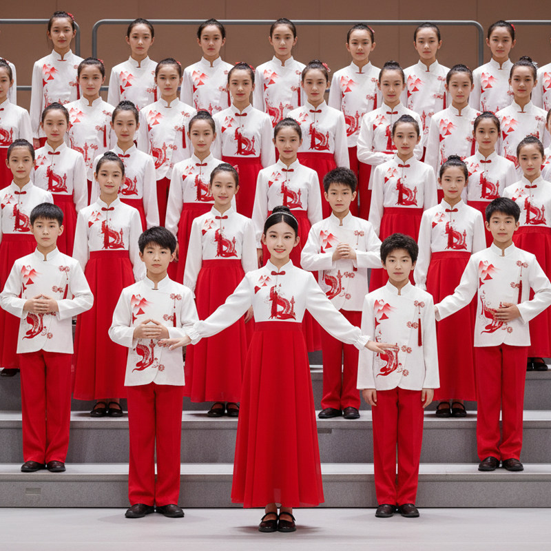 元旦儿童初中小学生女童中国风合唱红色爱国朗诵演讲比赛演出服装