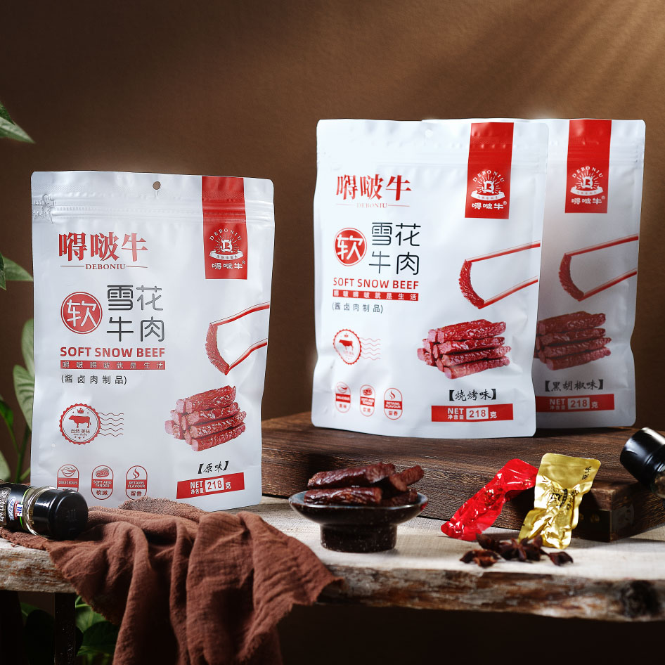 嘚啵牛雪花软牛肉干218g黑胡椒牛肉干烧烤味原味牛肉棒即食小零食