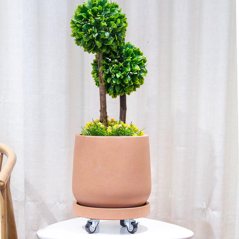 玄之祥石粉陶圆形仿水泥移动花盆托盘接水简约北欧风万向轮底座垫