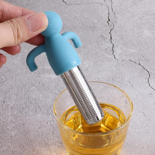 泡茶工具不锈钢304茶漏可爱小人隔茶渣懒人冲茶器 创意硅胶滤茶器
