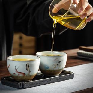 直销福禄双全礼品装 新款 粗陶招财缸杯对杯组陶瓷茶杯主人杯礼盒随