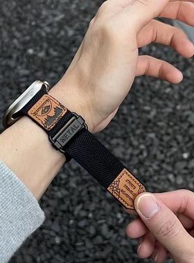 适用苹果手表带AppleWatch11户外风尼龙魔术贴iwatch789男女运动表带新款10代46mm透气45时尚尼龙编织ultra49