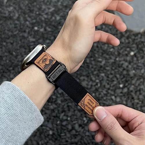 适用苹果手表带AppleWatch11户外风尼龙魔术贴iwatch789男女运动表带新款10代46mm透气45时尚尼龙编织ultra49