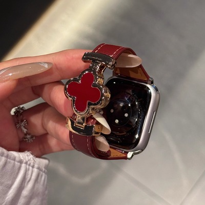 四叶草磁吸扣皮质苹果手表表带