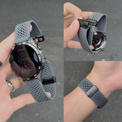适用华为GT4/gt5手表表带watch5pro表带透气款GT3/4/GT5磁吸扣硅胶新款高级男女款小米watchs4 sport运动腕带