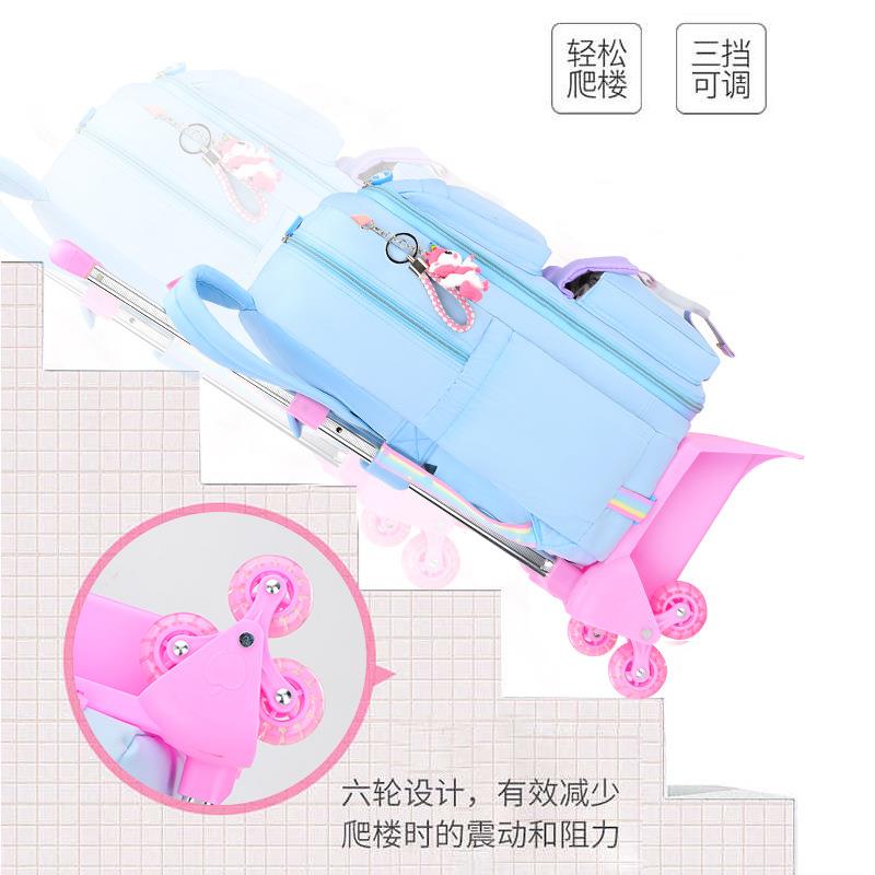 新款直销初高中小学生女童拉杆书包可爬楼大轮子静音大容量防水儿