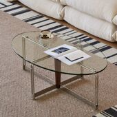 北欧复古茶几椭圆形客厅2024款 家用金属钢化玻璃极简约现代小户型