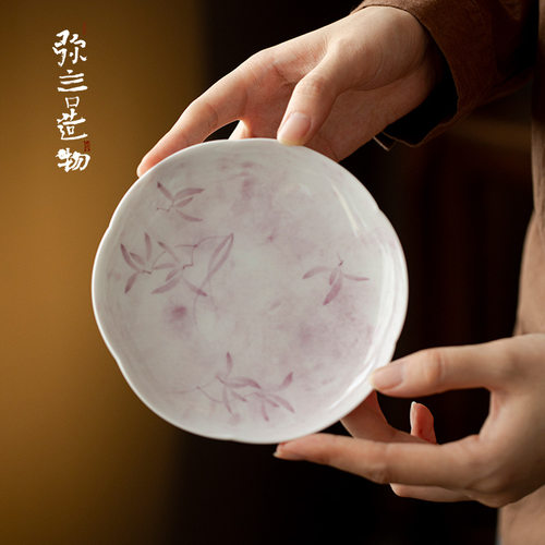 弥言釉下彩手绘兰花干泡茶托
