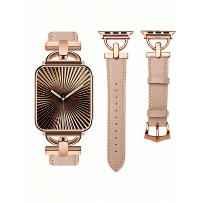 海外仓 Watch Accessories Tools 字母玫瑰金金属装饰软皮卡其色