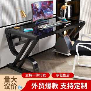 简易书桌简约现代钢化玻璃家用学生学习写字台卧室桌子 电脑桌台式