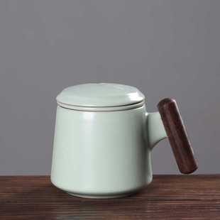 汝窑家用办公杯泡茶杯陶瓷带盖过滤茶杯大容量马克杯茶水分离