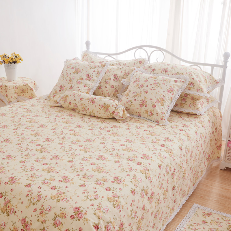 老粗布床单三件套全棉加厚加密花边碎花宿舍单件大炕单被单