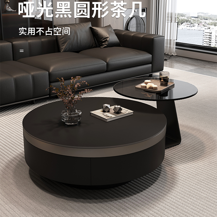 意式轻奢玻璃茶几带抽屉小户型客厅简约高级现代网红极简茶几组合