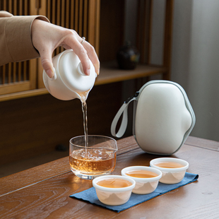 彦淳水墨山峦旅行茶具一壶三杯户外便携式快客杯节日公司送礼定制