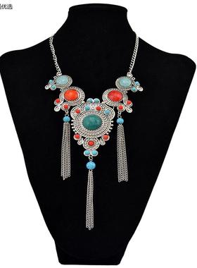 民族风流苏项链女防绿松