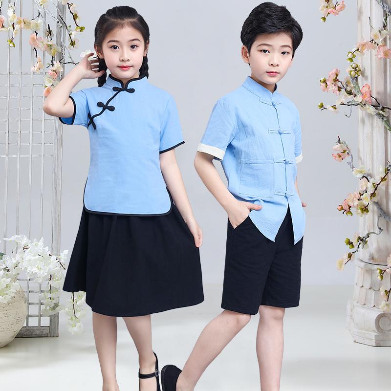 国学大合唱儿童演出服唐装民国风国庆小学生中山装男女书童朗诵装