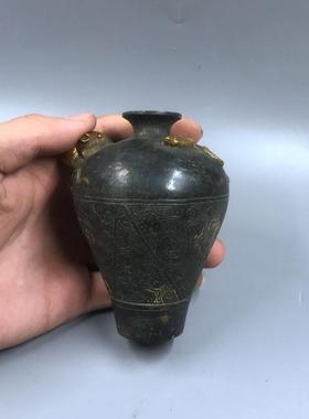 仿古古玩杂项收藏 黄铜纯铜鎏金小花瓶 蛇鼠图案花瓶单个价格