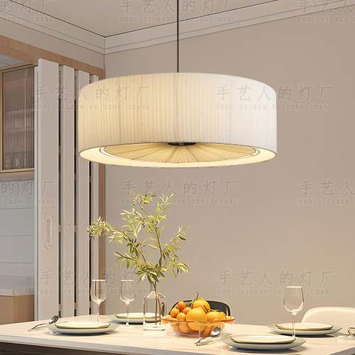 新中式餐厅北欧奶油风百褶布艺设计师卧室灯简约现代客厅吊灯