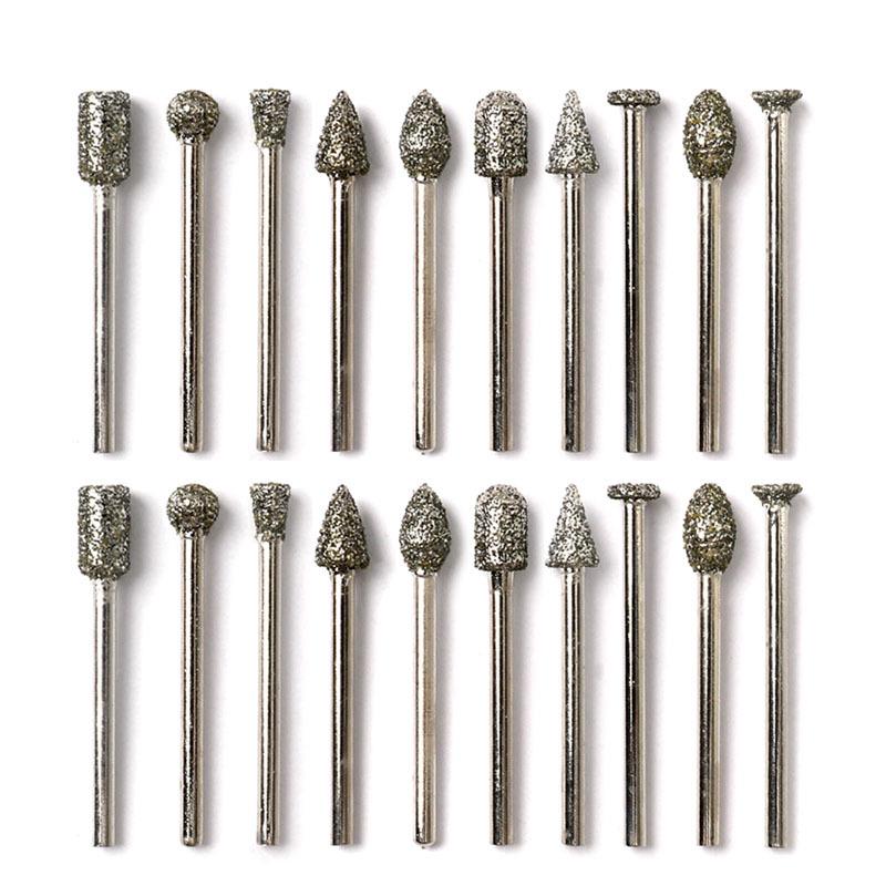 金刚砂磨头20PC金刚石粗砂磨针磨棒玉石雕刻打磨去皮工具电磨配件