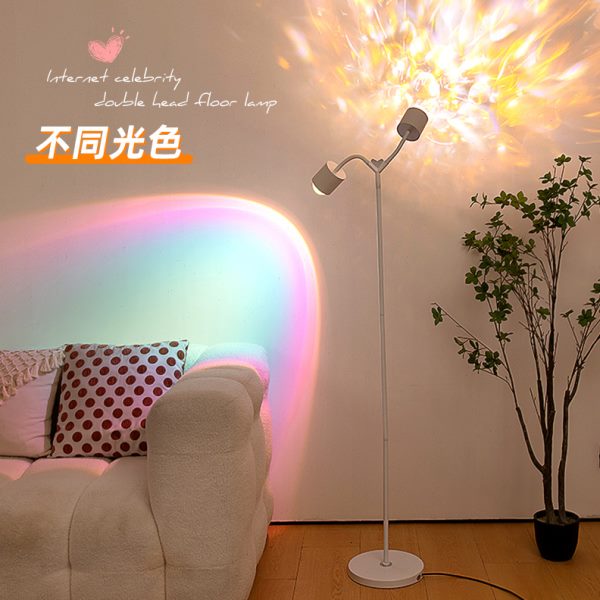 网红双头夕阳红水波纹氛围灯卧室日落直播间背景装饰落日不落地灯