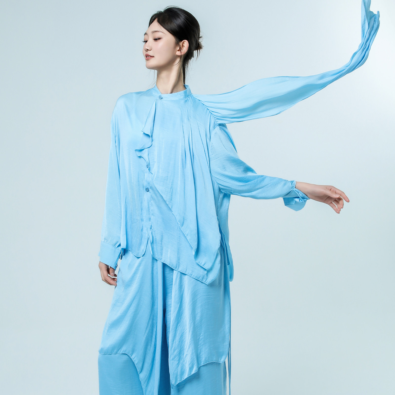 青蝶舞现代舞练功服带飘带衬衫裤子套装古典舞舞蹈服中国舞演出服