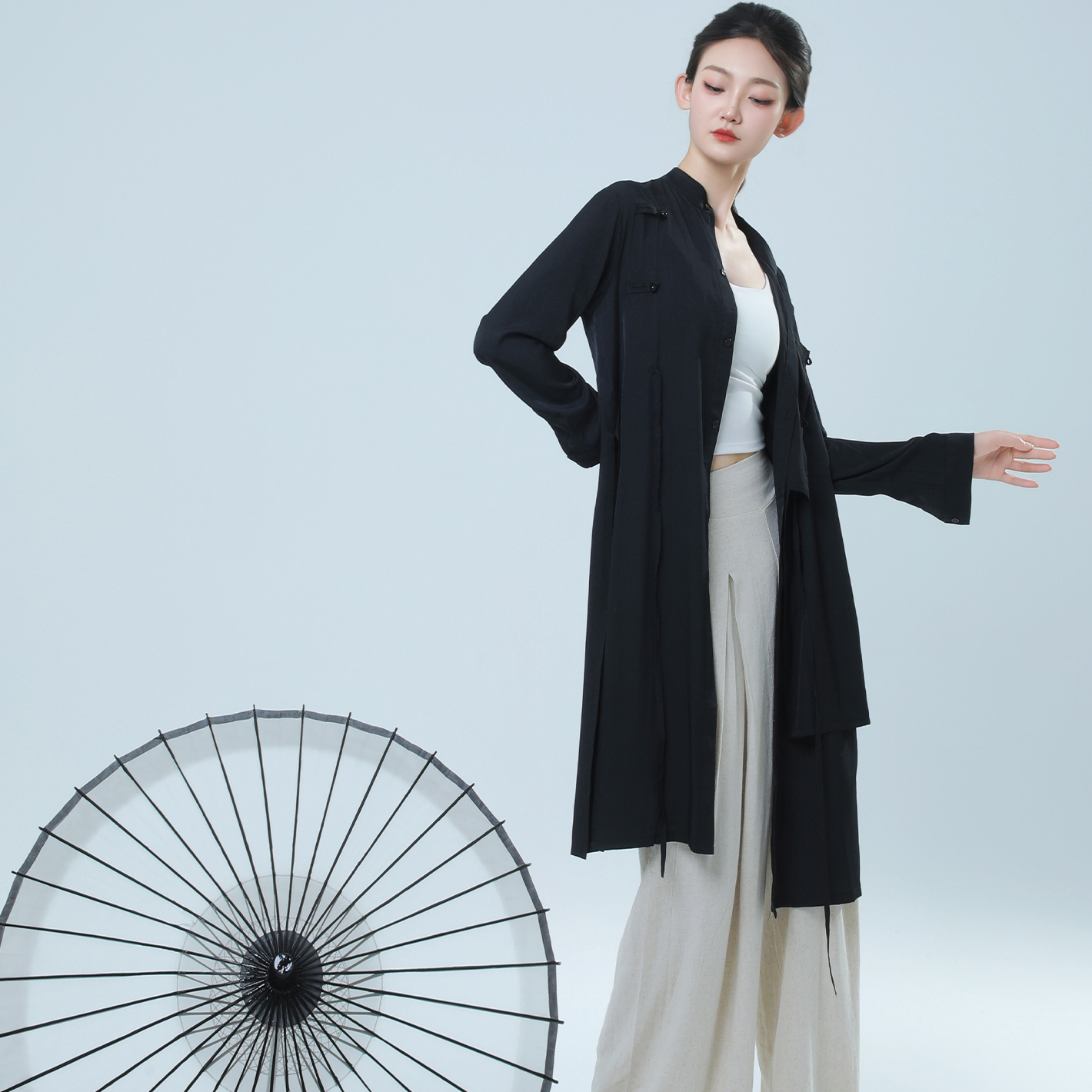 青蝶舞国风现代舞宽松衬衫飘逸中国舞蹈服长袖古典舞练功服上衣女