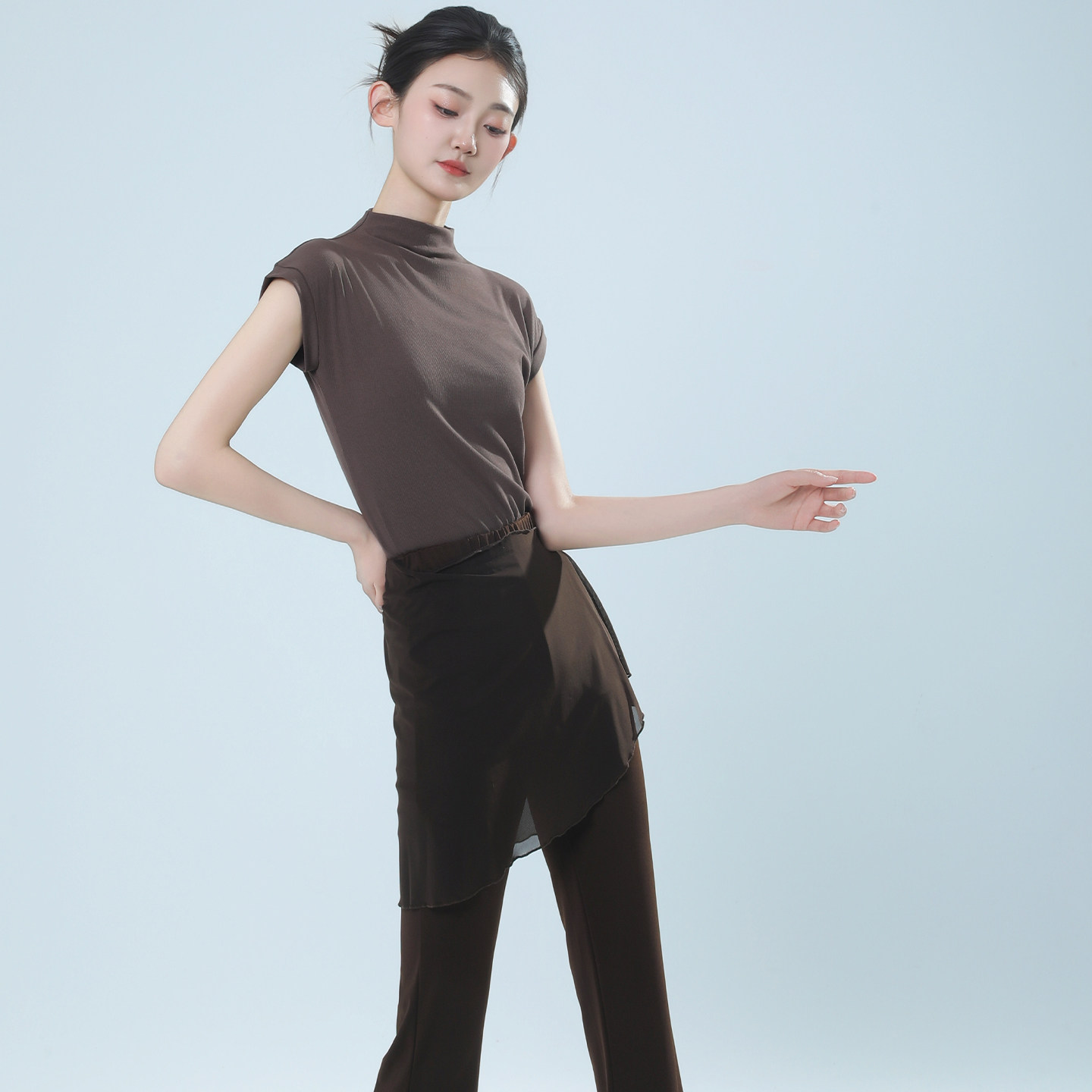 青蝶舞现代舞练功服高领短袖女上衣舞蹈服古典舞修身形体训练服