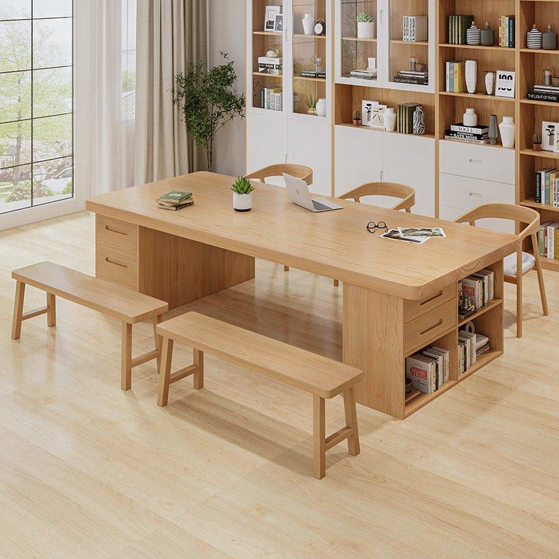 北欧客厅实木大书桌家用学生书桌办公桌带抽屉长条桌学习桌工作台