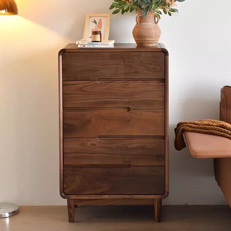 北美黑胡桃木五斗柜现代简约实木床头柜多功能卧室客厅收纳柜边柜