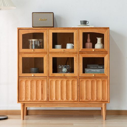 复古黑胡桃樱桃木餐边柜 轻奢茶柜 简约多功能红橡木储物柜落地柜