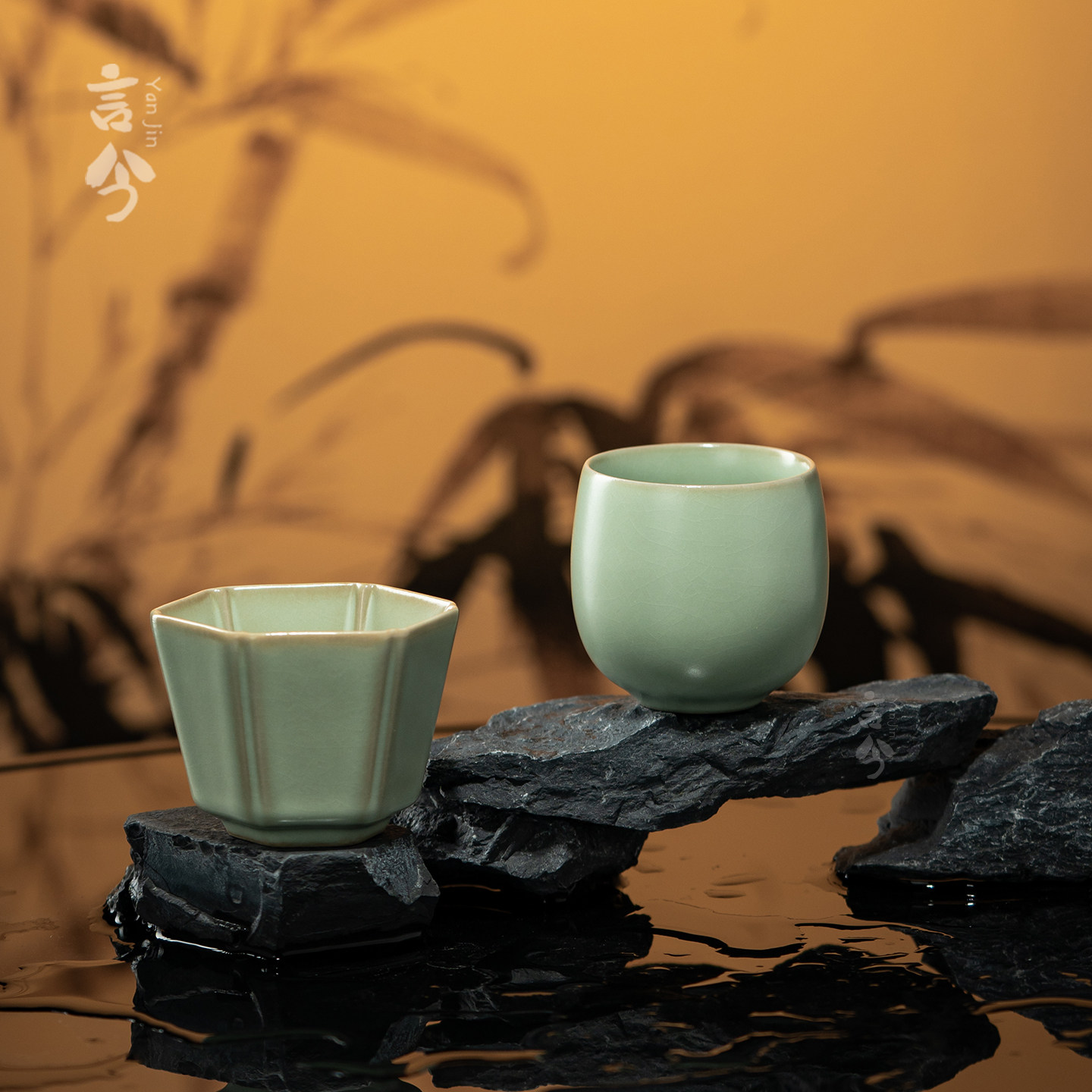 汝窑主人杯陶瓷茶杯复古绿色开片釉冰裂纹功夫茶具情侣对杯礼盒装