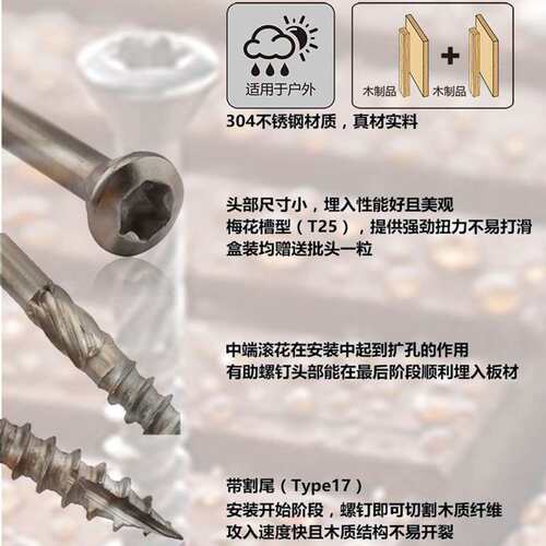 不锈钢304景观木螺丝M4 5 梅花槽割尾露台螺钉 wood screws
