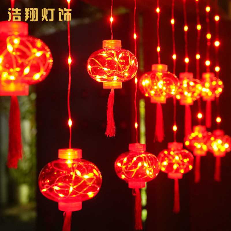 厂家直供LED红灯笼窗帘灯串新年春节婚庆闪灯屋檐装饰喜庆福挂件