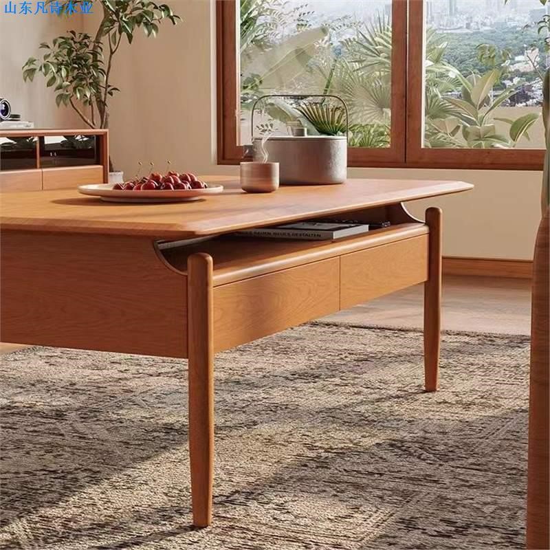 樱桃木茶几多功能简约现代北欧实木小户型客厅黑胡桃木茶几茶