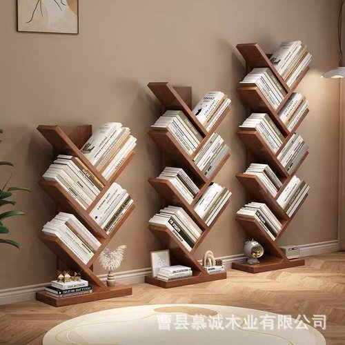 创意树形书架落地简易儿童简约客厅家用收纳桌面置物架实木书架包