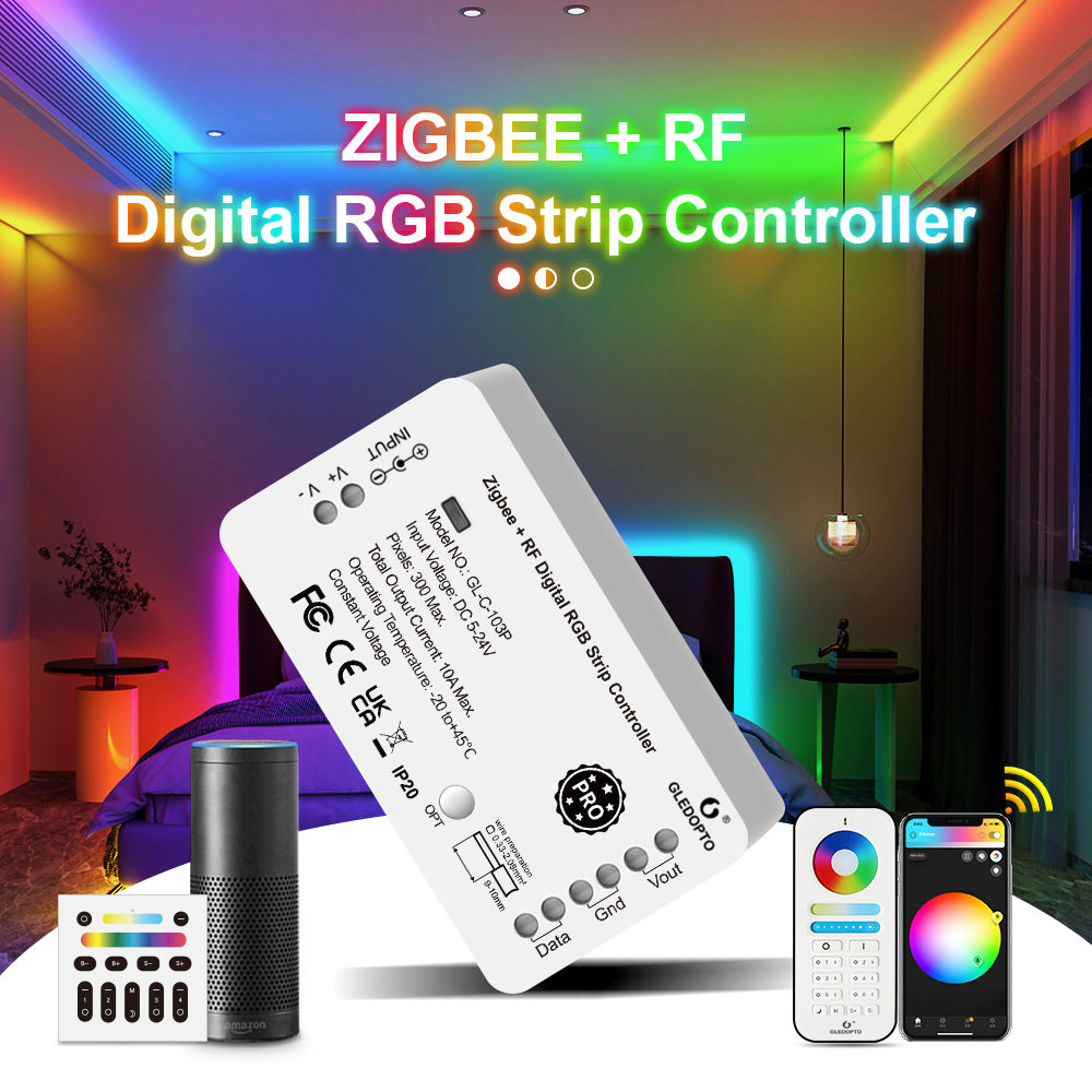 GLEDOPTO数字灯带ZigBee低压流光溢彩控制器幻彩灯带跑马流水模式 - 实物图