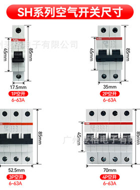 ABB微型断路器 SH202-C16/C20/C25/C32/C40/C50/C63 2P空气开关