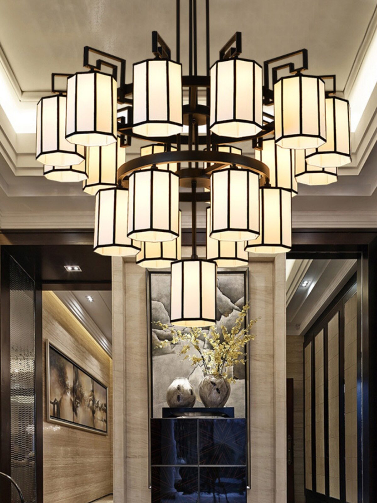 现代新中式别墅大吊灯仿古风酒店茶楼工程灯具三层客厅装饰灯