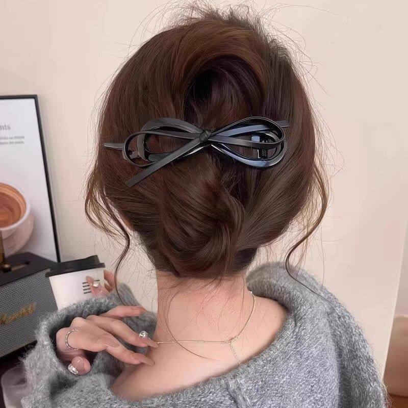 2026新款豹纹蝴蝶结扭扭发夹后脑勺抓夹女高级感一字夹盘发夹头饰