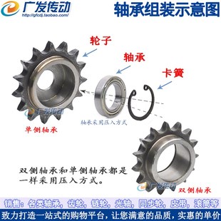 06B惰链轮凸台涨紧轮3分12/13/14/15/16/18/20/21/25/28齿 带轴承