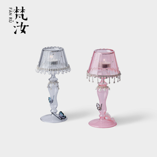梵汝中古烛台复古台灯式玻璃氛围灯家居装饰浪漫烛光晚宴个性摆件
