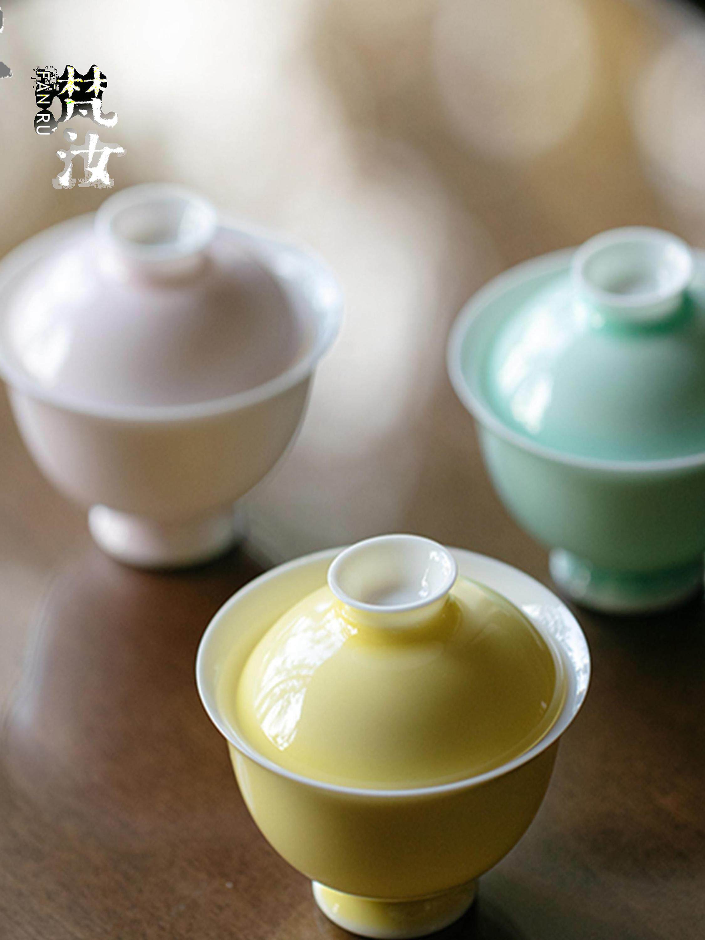 梵汝景德镇手工单色釉盖碗高端玉瓷薄胎不烫手泡茶碗家用功夫茶具