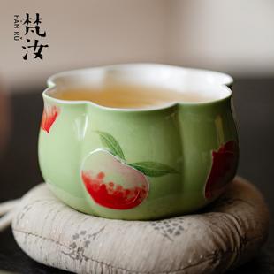 梵汝景德镇手绘桃子花口杯女士精致主人杯功夫茶具茶杯品茗杯单杯