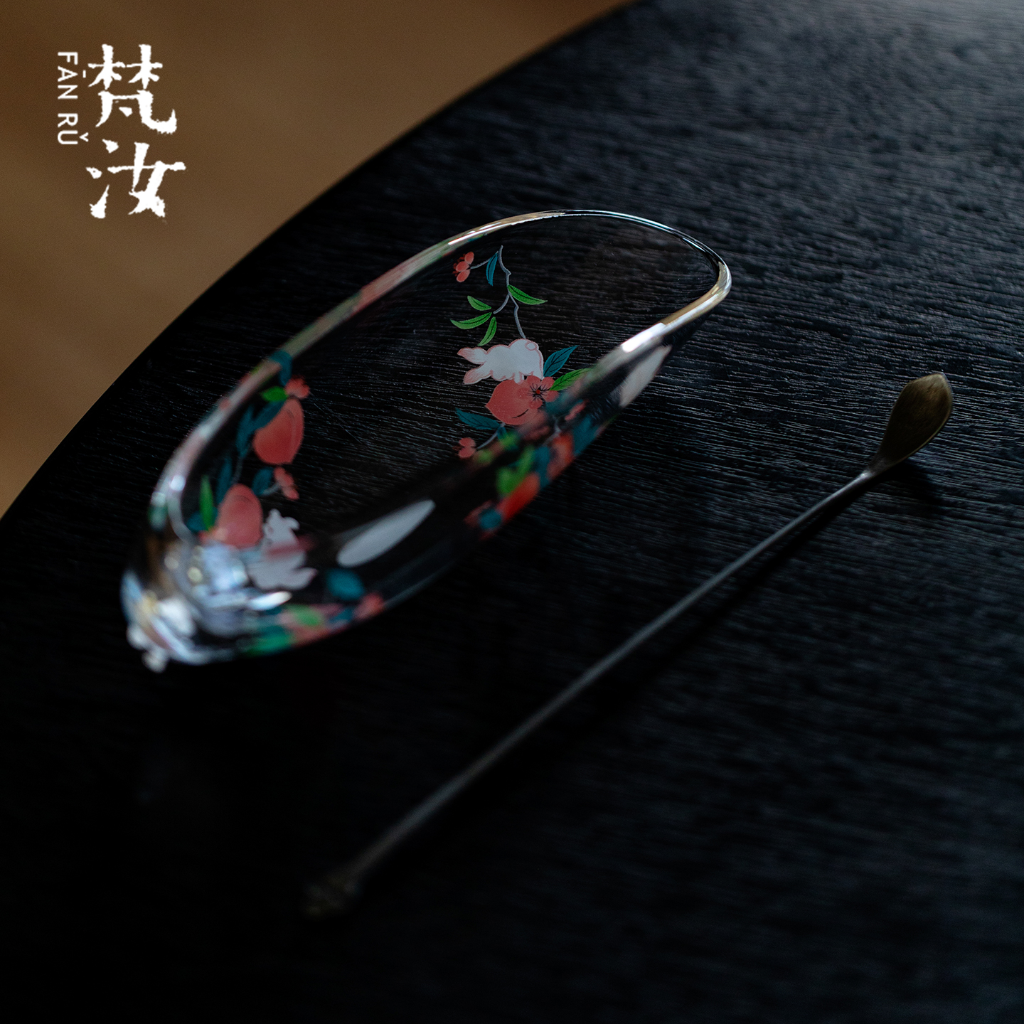 玉兔桃夭粉彩玻璃冰清茶则茶拨两件套高档功夫茶具投茶器茶道配件