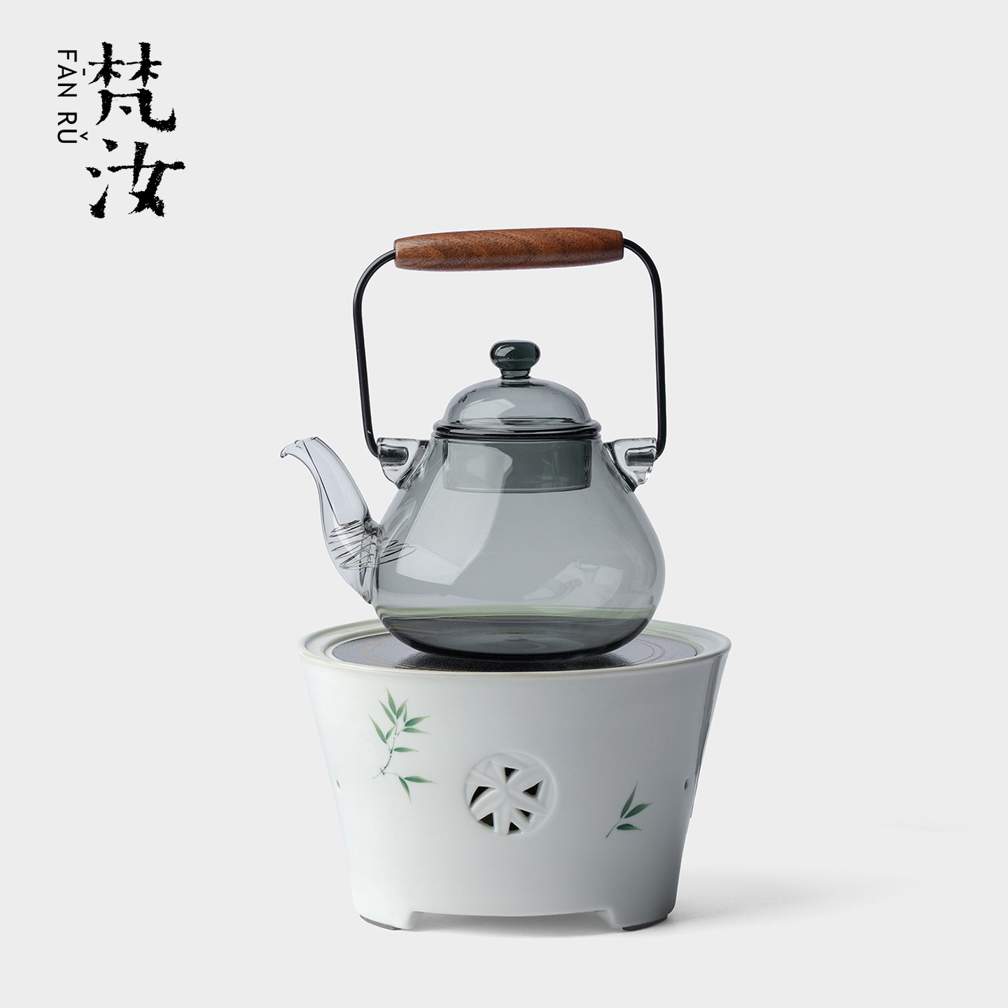 梵汝手绘青竹电陶炉煮茶壶套装新中式高档高硼硅玻璃手提壶烧水壶