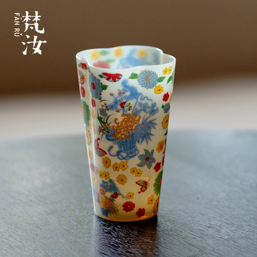 梵汝手工冰玉繁花高颜值茶杯女士专用主人杯创意耐热玻璃女士杯