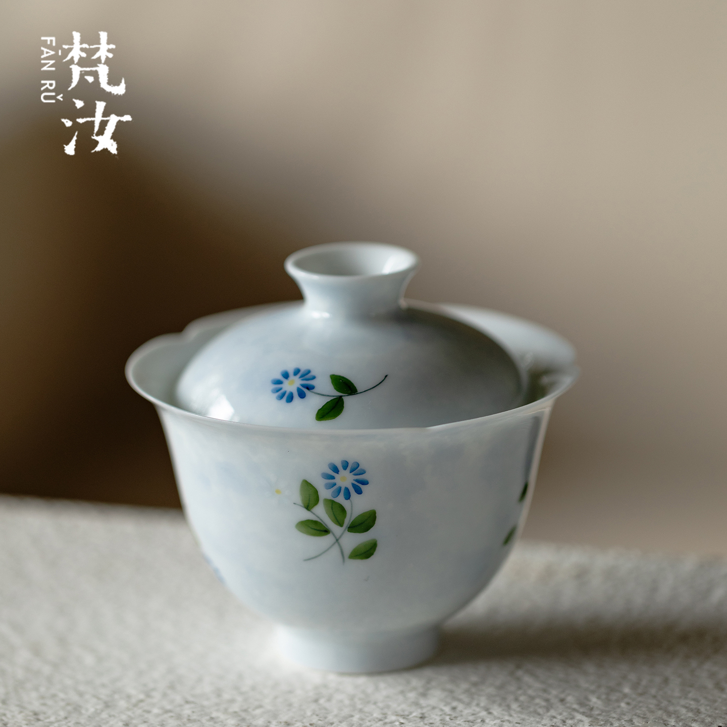 梵汝手绘小雏菊薄胎盖碗高端玉瓷高档泡茶碗高颜值沏茶碗单个茶具