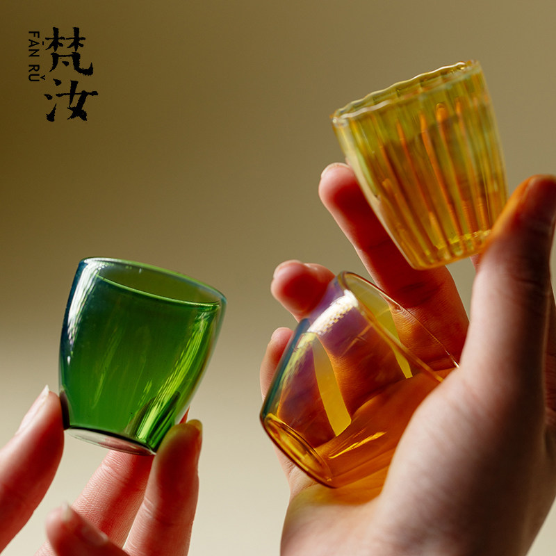 梵汝 手工熏银玻璃茶杯小清新迷你小茶杯功夫茶具品茗杯主人杯