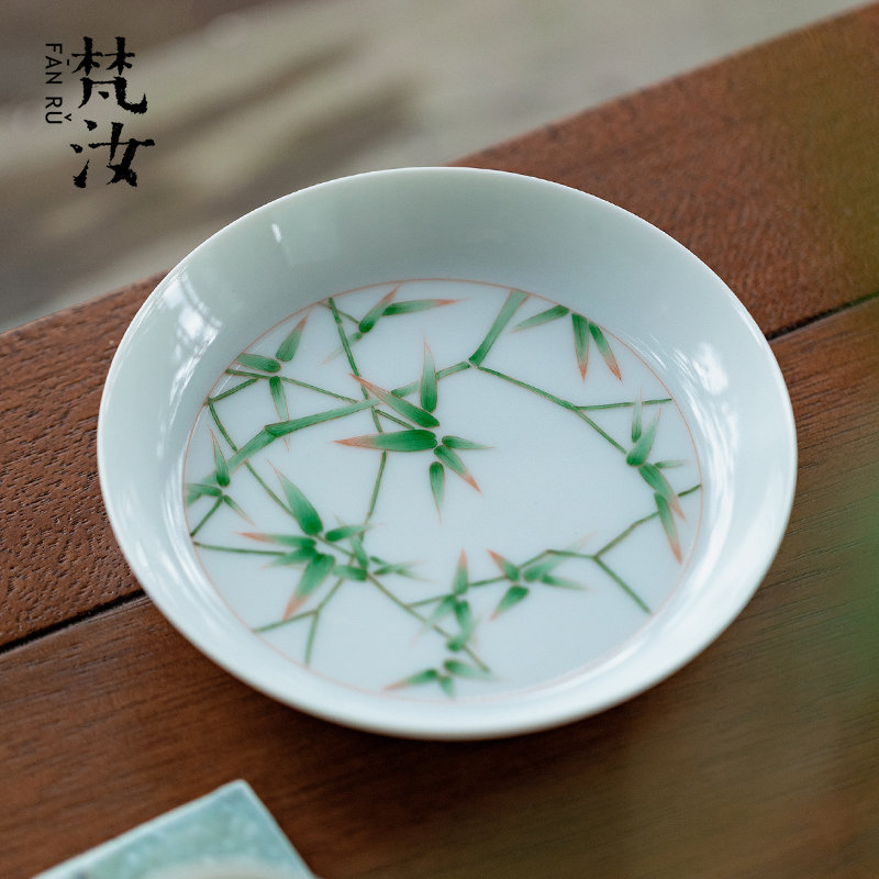 梵汝手绘翠釉绿竹圆满壶承干泡盘